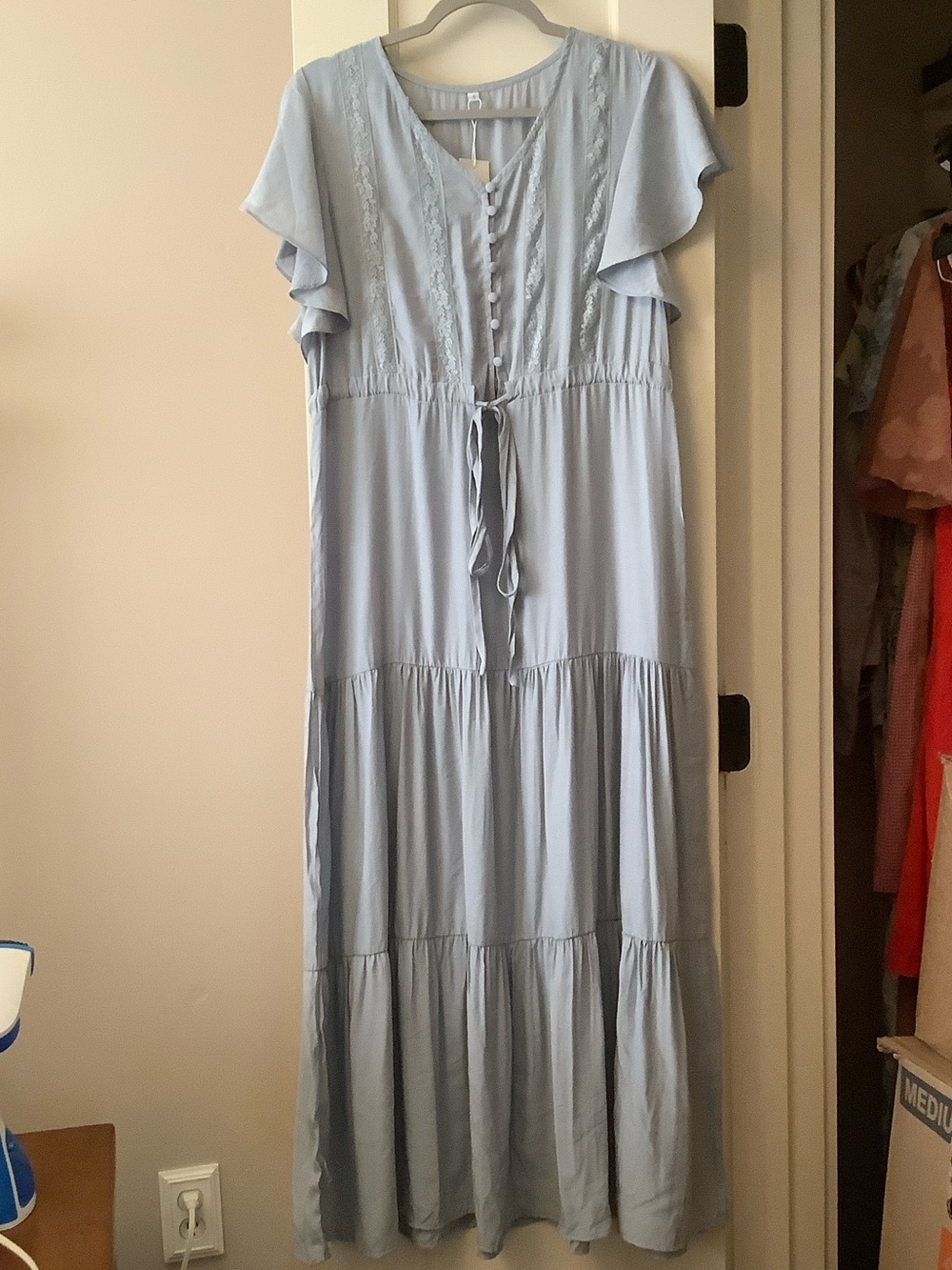 Petallush Light Blue Tiered Maxi Dress with Drawstring